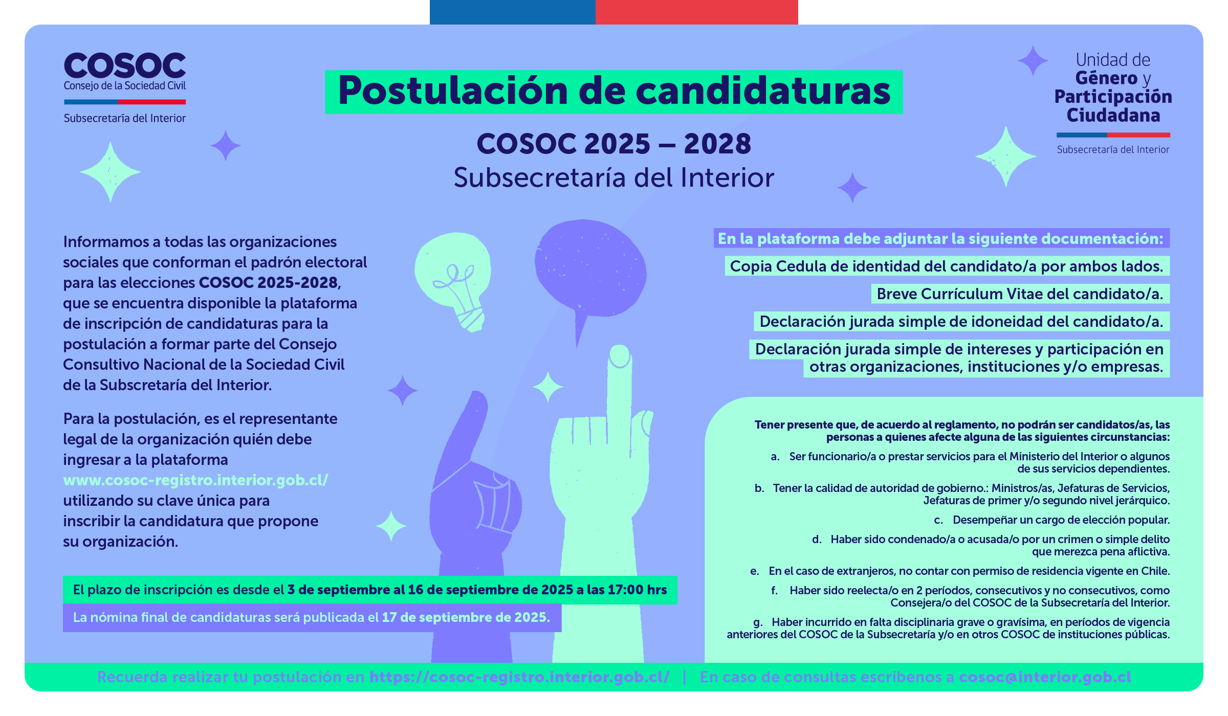 Convocatoria para inscripción de candidaturas COSOC 2025 – 2028